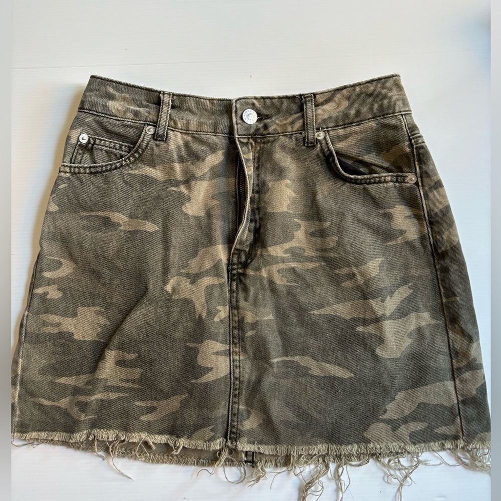 Moto Camo Denim Skirt Size 8